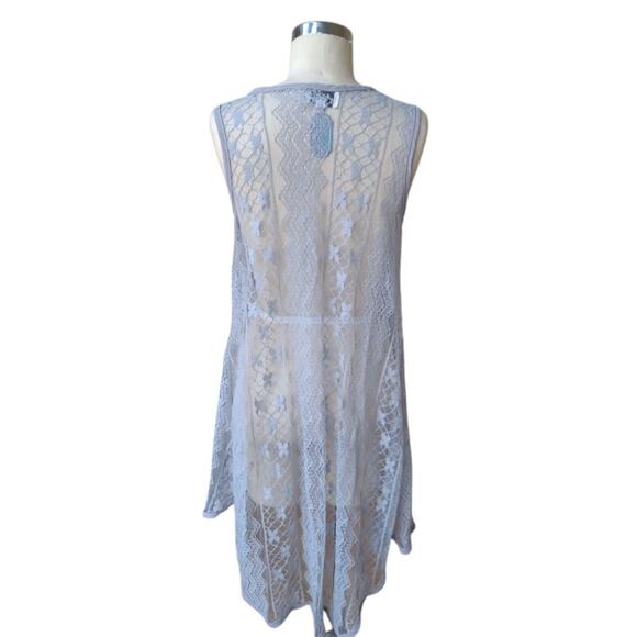 Arianna By Howards Asymmetrical Floral Lace Duster Coverup OS Gray Beachy NWT - Picture 3 of 6